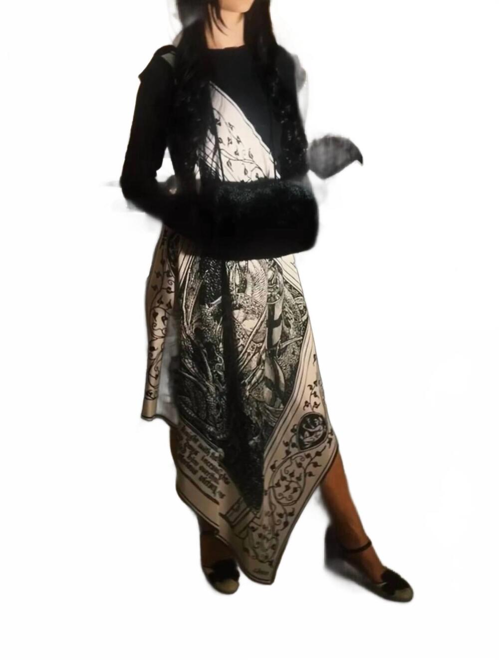 NEW LANVIN dragon silk midi dress in black